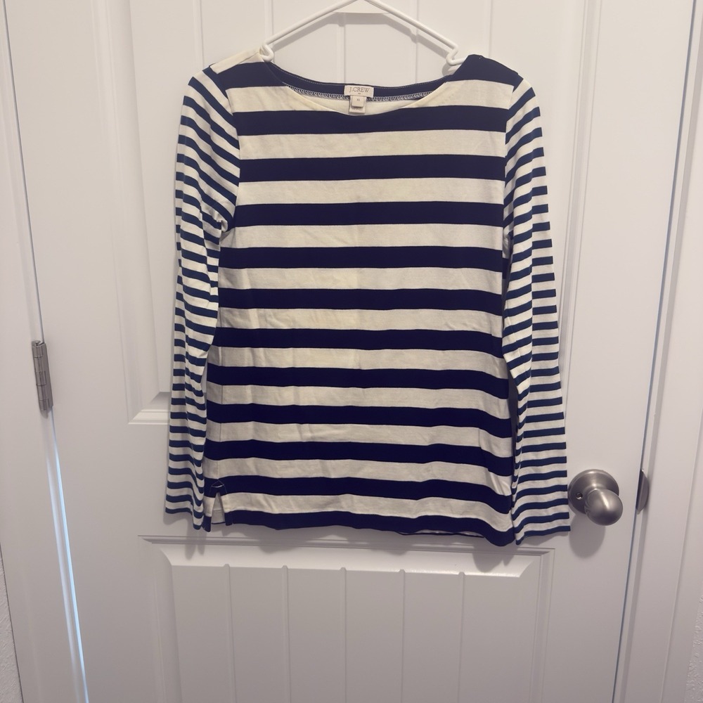J.Crew Women's Ivory Navy Stripe Tunic Shirt Teal Stripe Long Sleeves Size XS